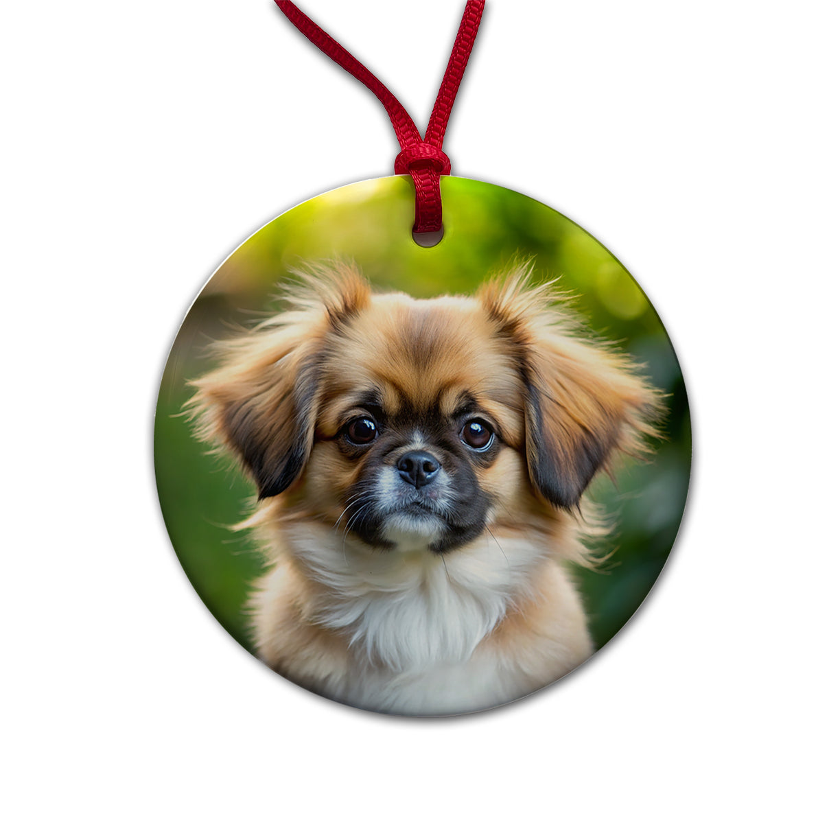 Tibetan Spaniel Dog Puppy Photo Round Ceramic Holiday Christmas Tree Ornament