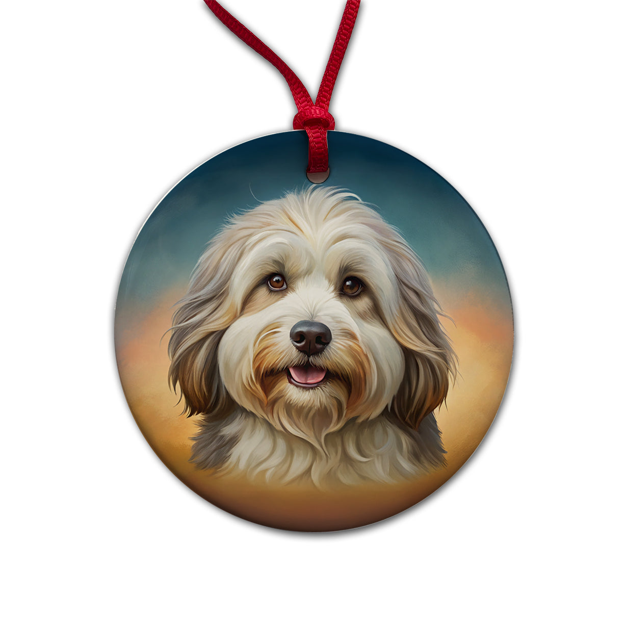 Tibetan Terrier Dog Illustration Round Ceramic Holiday Christmas Tree Ornament
