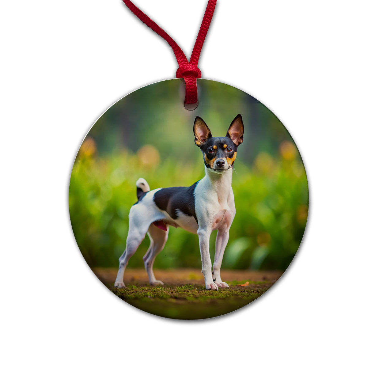 Toy Fox Terrier Dog Photo Round Ceramic Holiday Christmas Tree Ornament