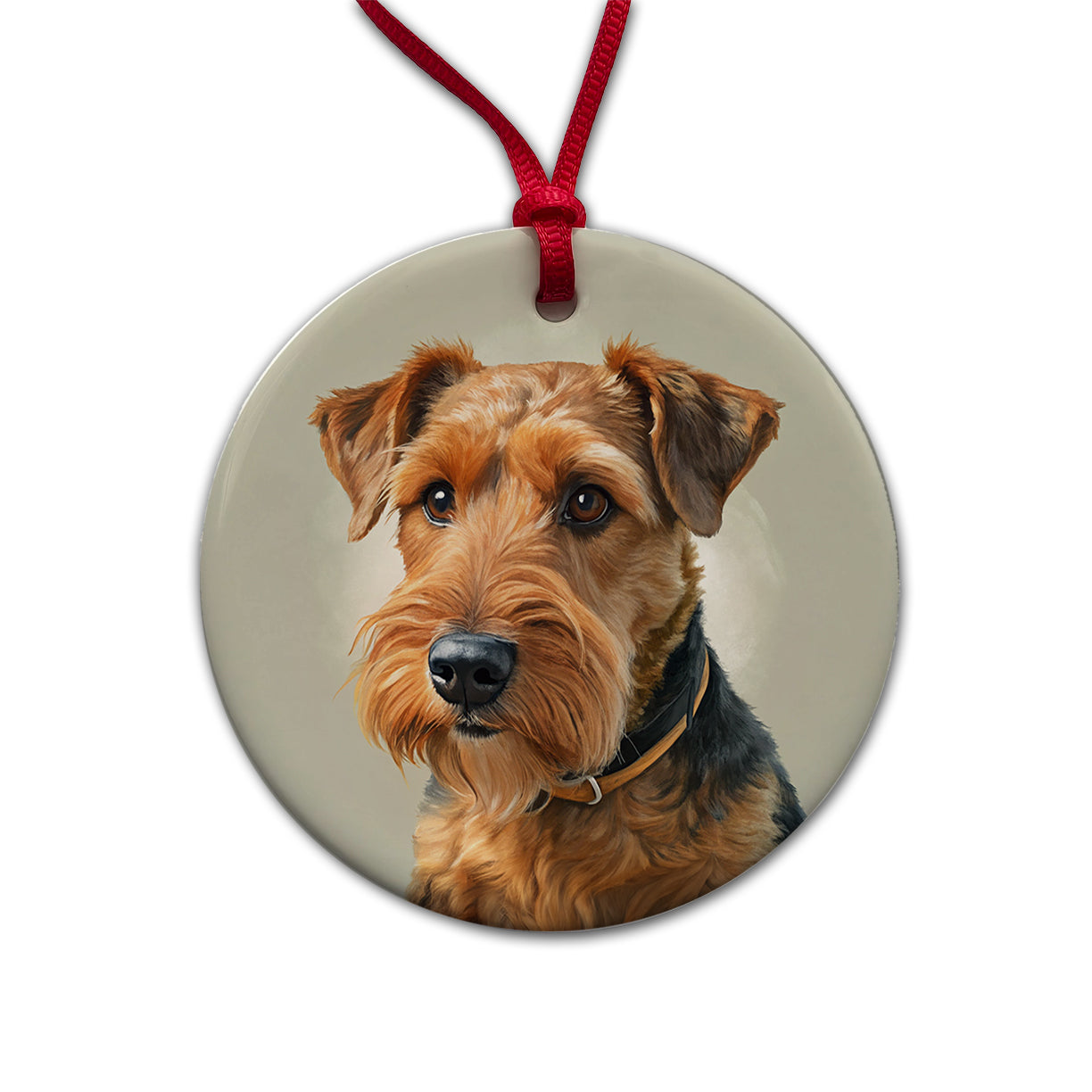 Welsh Terrier Dog Illustration Round Ceramic Holiday Christmas Tree Ornament