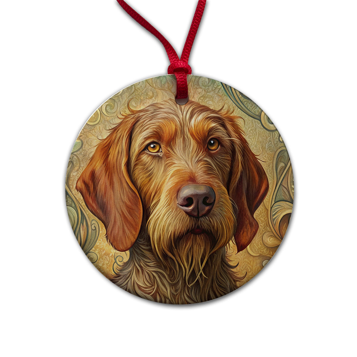 Wirehaired Vizsla Dog Art Nouveau Round Ceramic Holiday Christmas Tree Ornament