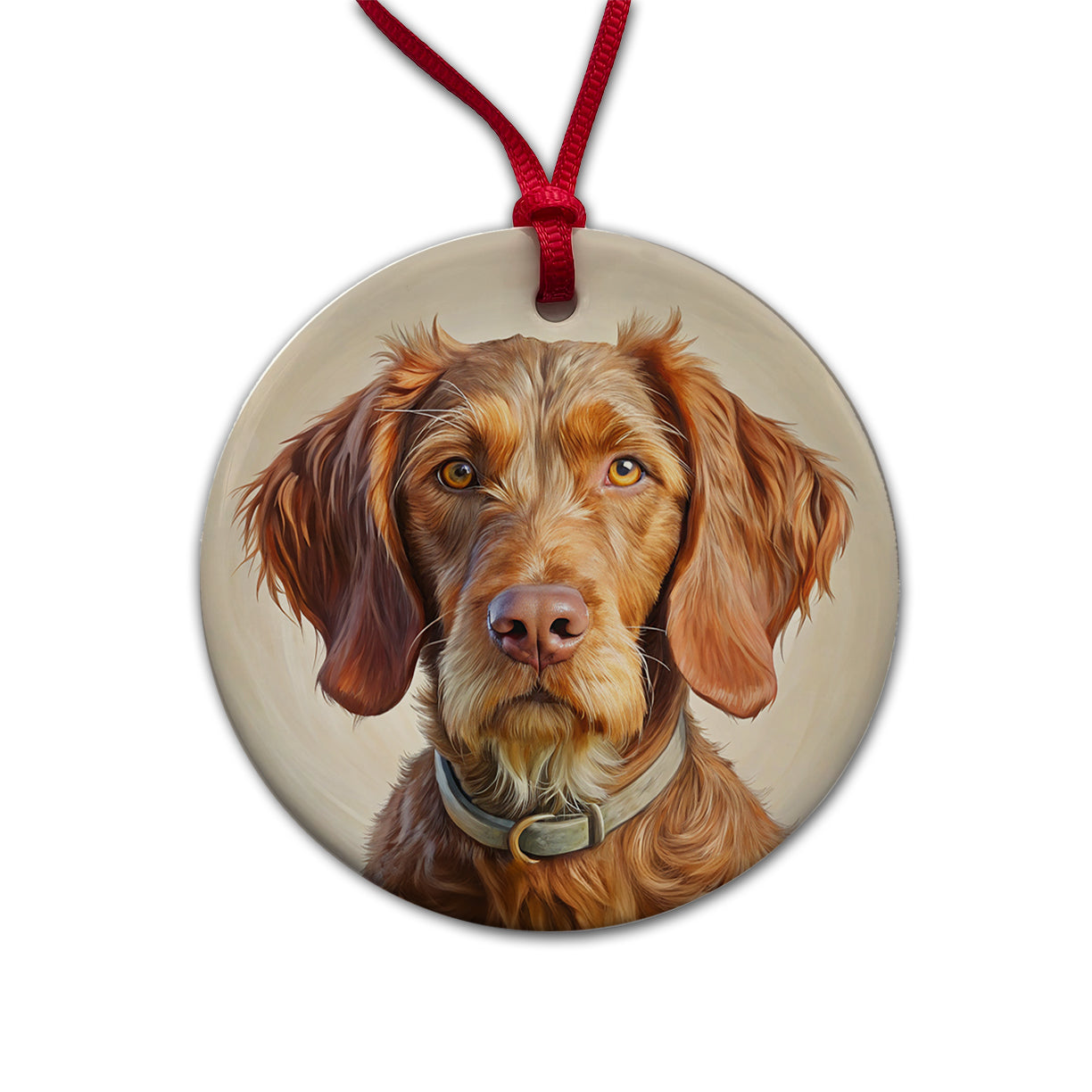 Wirehaired Vizsla Dog Illustration Round Ceramic Holiday Christmas Tree Ornament