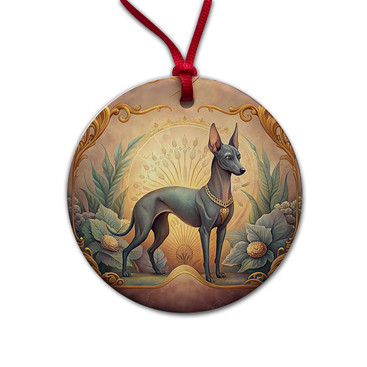 Xoloitzcuintli Xolo Mexican Hairless Dog Art Nouveau Round Ceramic Holiday Christmas Tree Ornament