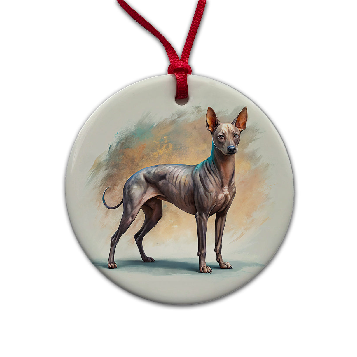 Xoloitzcuintli Xolo Mexican Hairless Dog Illustration Round Ceramic Holiday Christmas Tree Ornament