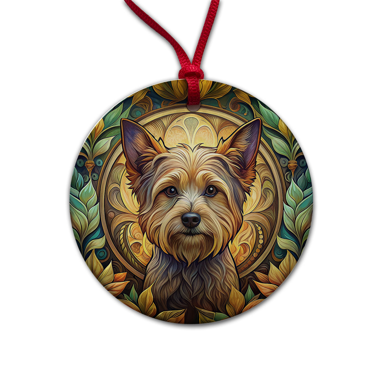 Yorkipoo Dog Art Nouveau Round Ceramic Holiday Christmas Tree Ornament
