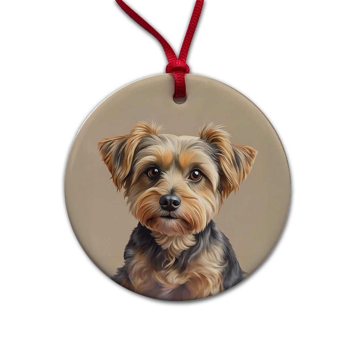 Yorkipoo Dog Illustration Round Ceramic Holiday Christmas Tree Ornament