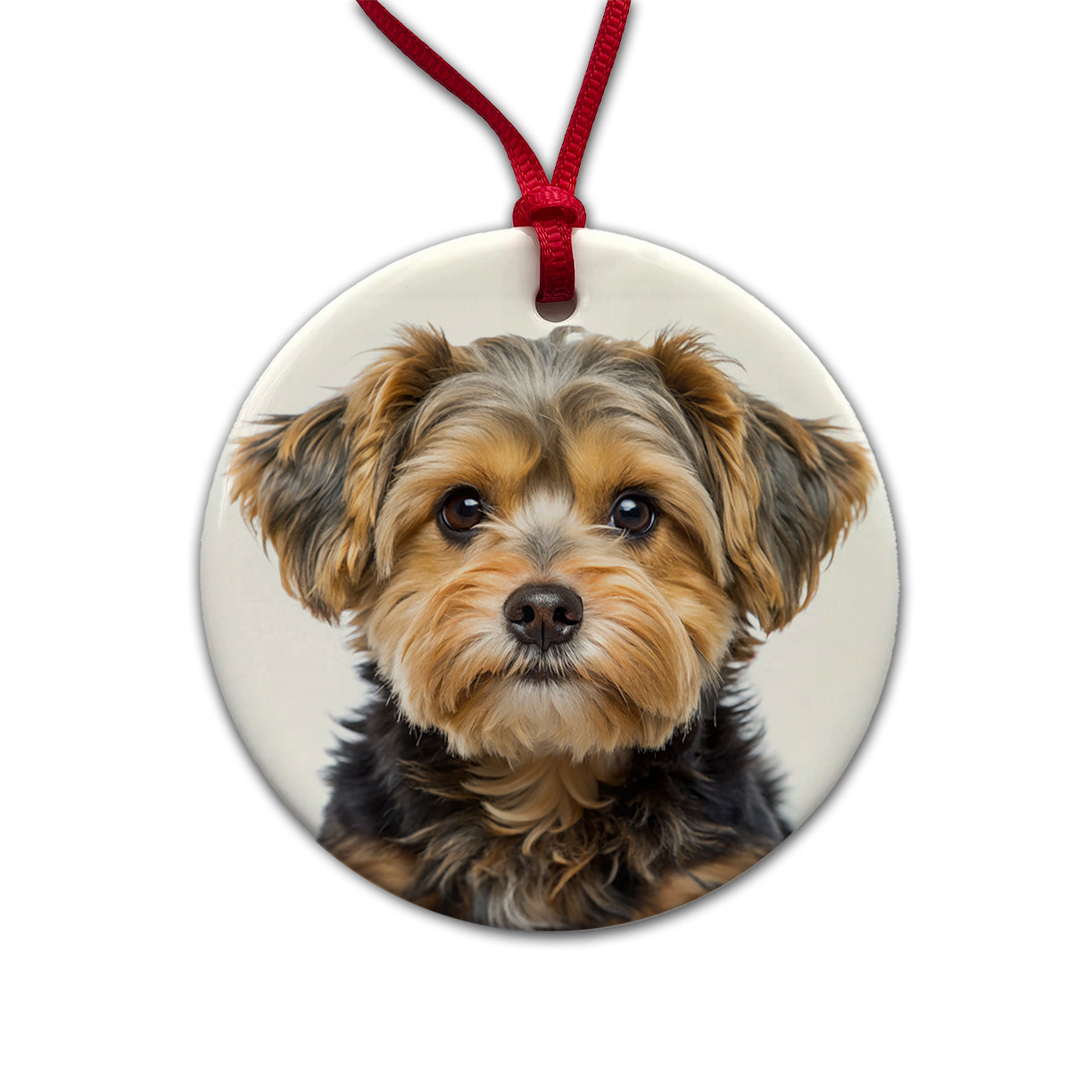 Yorkipoo Dog Photo Round Ceramic Holiday Christmas Tree Ornament