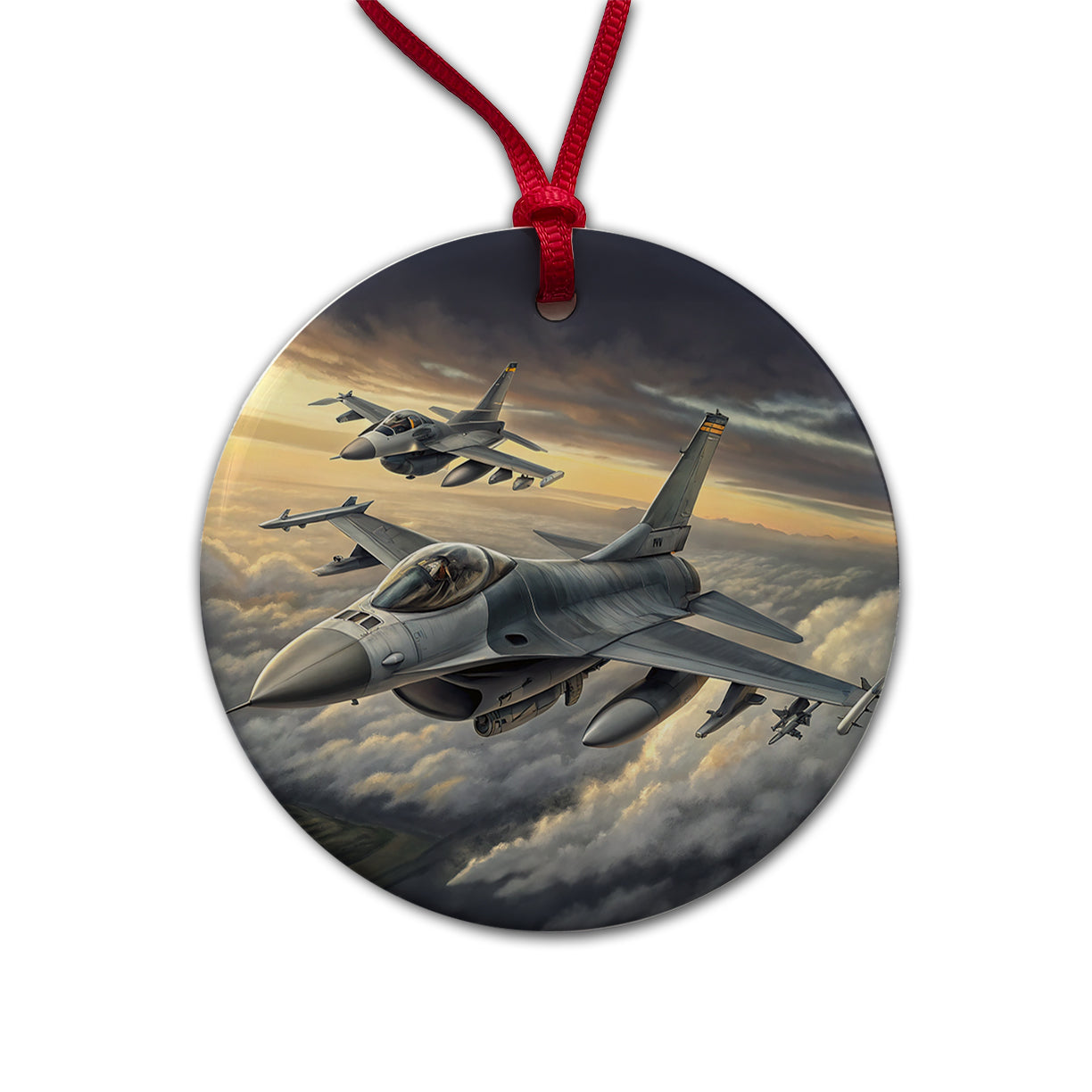F-16 Fighting Falcon Viper Planes Flying In Formation Round Ceramic Holiday Christmas Tree Ornament