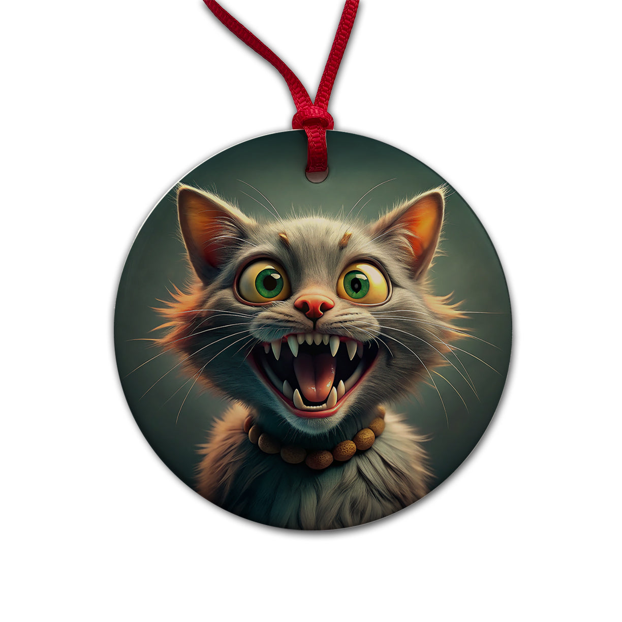 Funny Crazy Cat Round Ceramic Holiday Christmas Tree Ornament