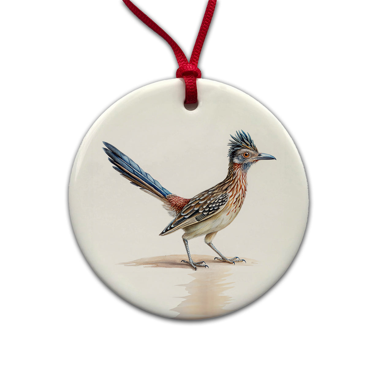Greater Roadrunner New Mexico State Bird Illustration Round Ceramic Holiday Christmas Tree Ornament