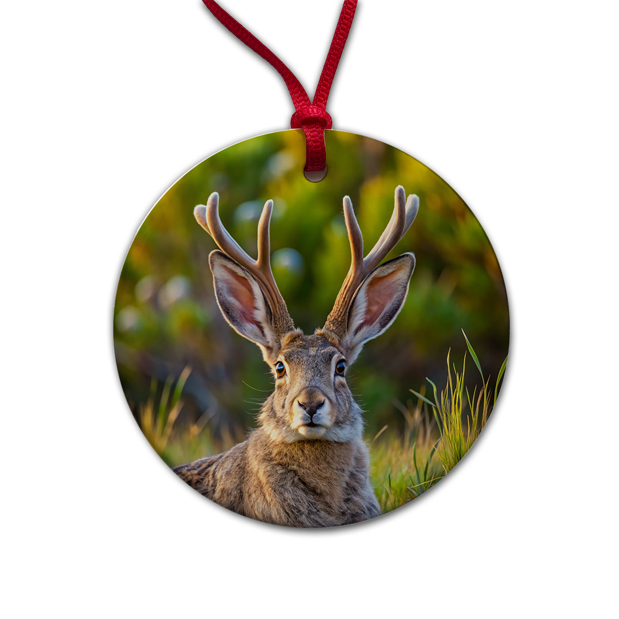 Jackalope In The Wild Round Ceramic Holiday Christmas Tree Ornament