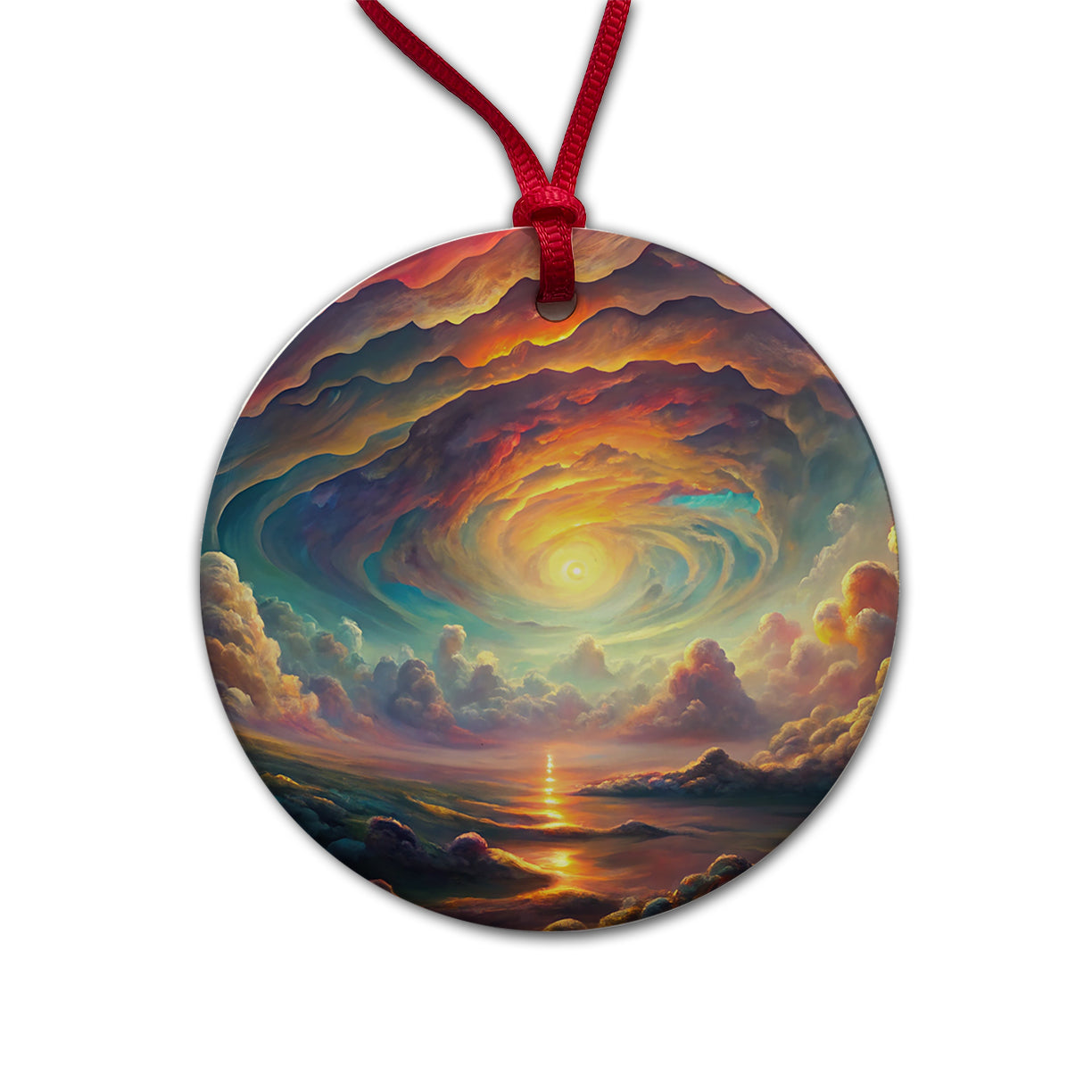 Psychedelic Cloudy Sky Pastel Colors Round Ceramic Holiday Christmas Tree Ornament