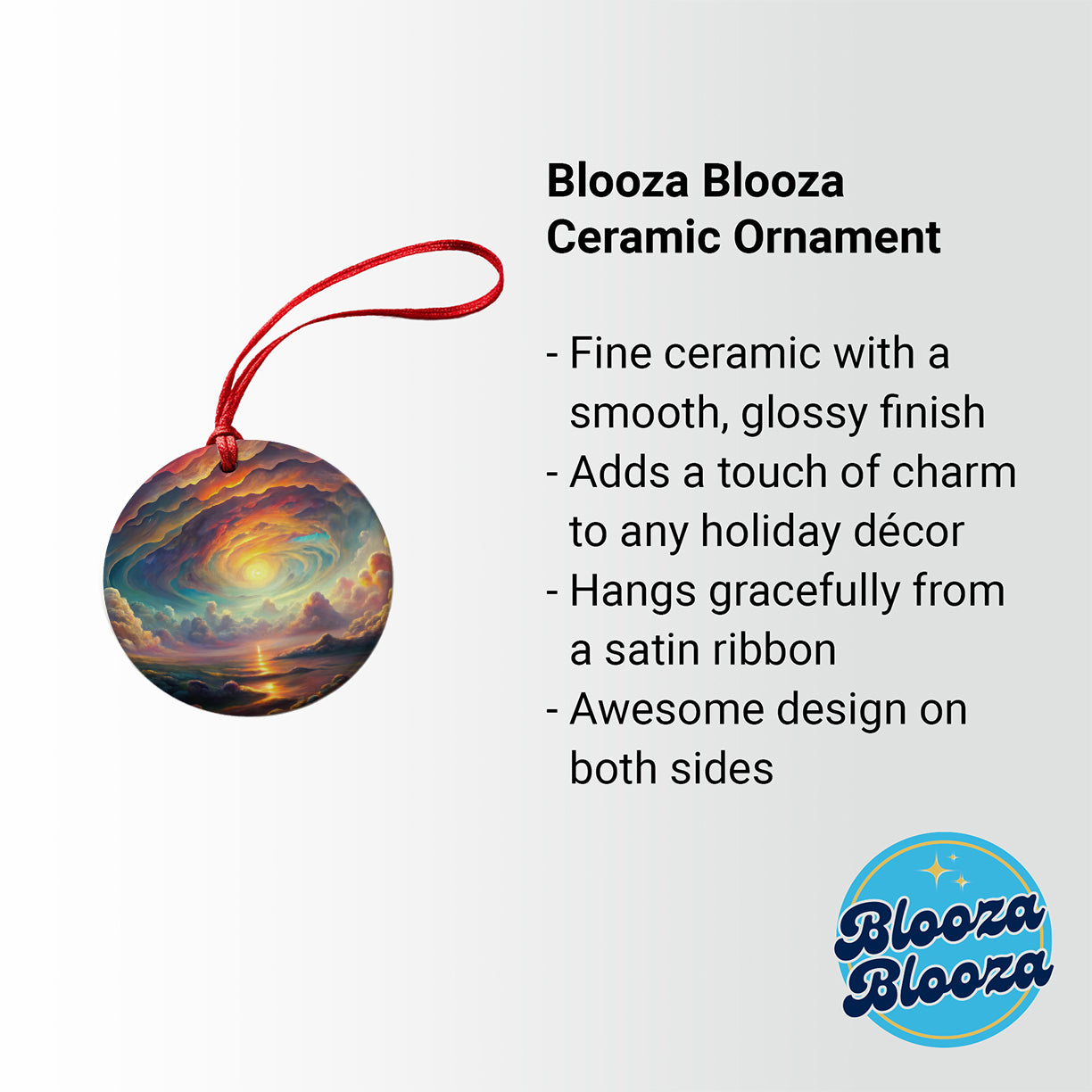 Psychedelic Cloudy Sky Pastel Colors Round Ceramic Holiday Christmas Tree Ornament