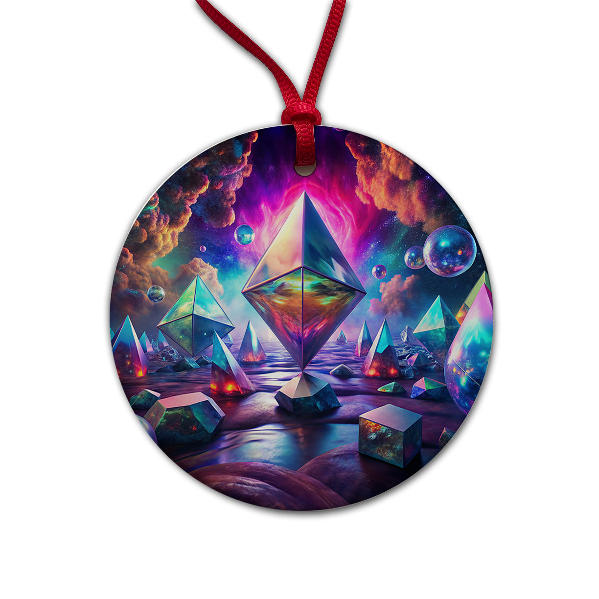 Psychedelic Crystals and Prisms Vibrant Colors Round Ceramic Holiday Christmas Tree Ornament