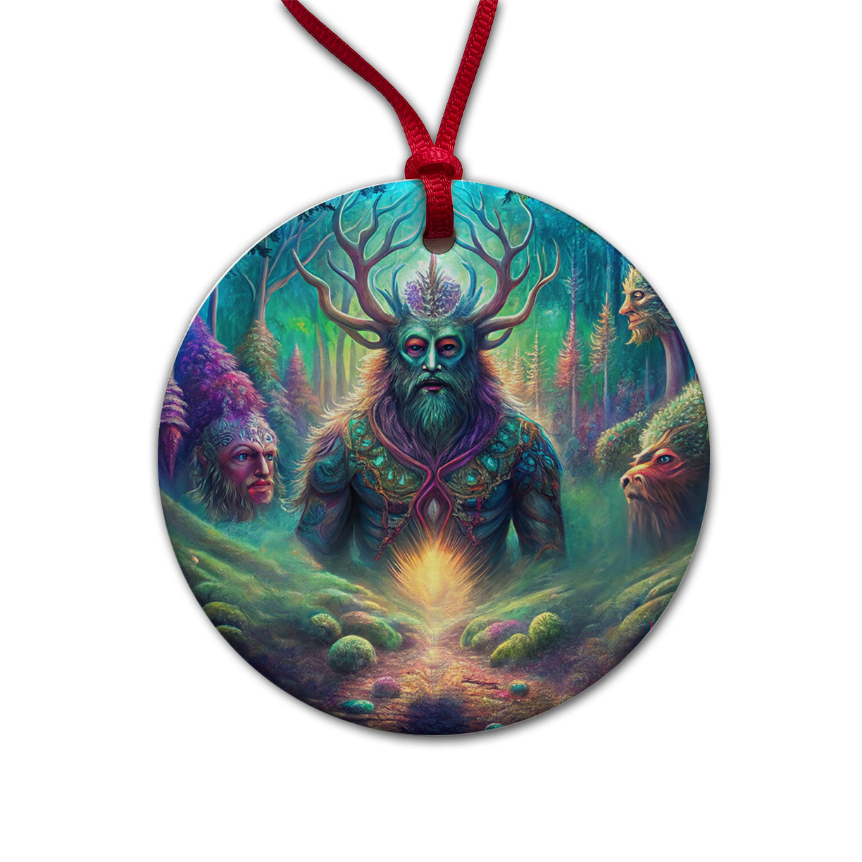 Psychedelic Forest Spirits Vibrant Colors Round Ceramic Holiday Christmas Tree Ornament