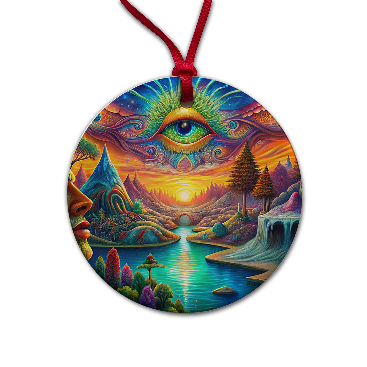 Psychedelic Trippy Artsy Design Round Ceramic Holiday Christmas Tree Ornament
