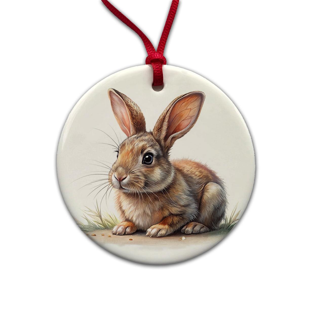 Rabbit Bunny Illustration Round Ceramic Holiday Christmas Tree Ornament