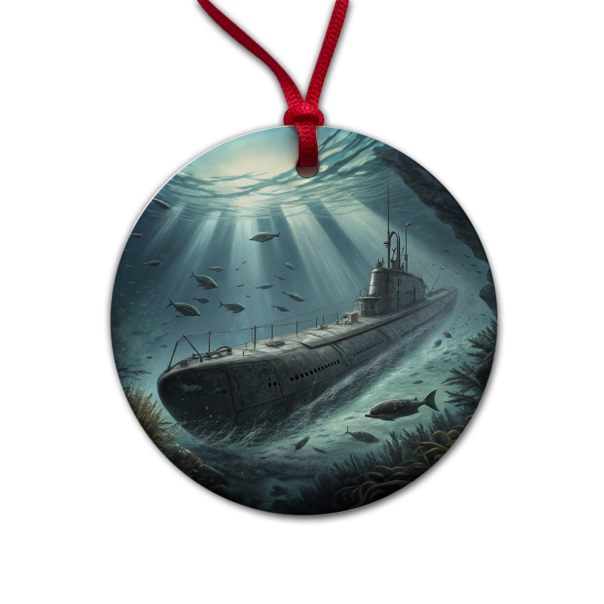 WWII German U-Boat Submarine Round Ceramic Holiday Christmas Tree Ornament