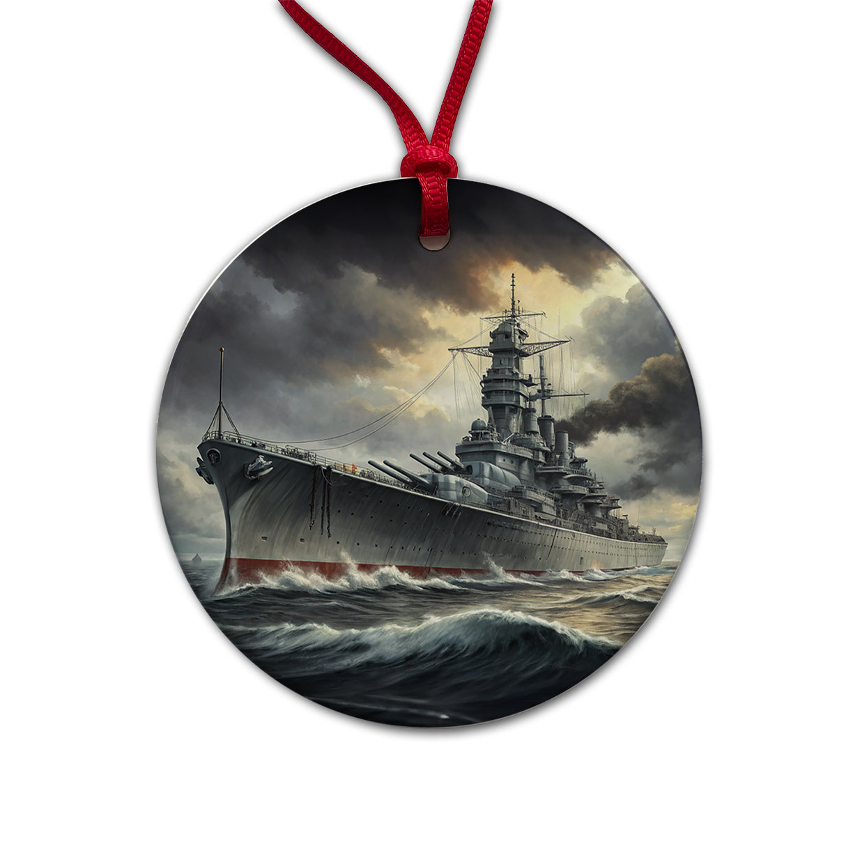 WWII Yamato-Class Battleship At Sea Round Ceramic Holiday Christmas Tree Ornament