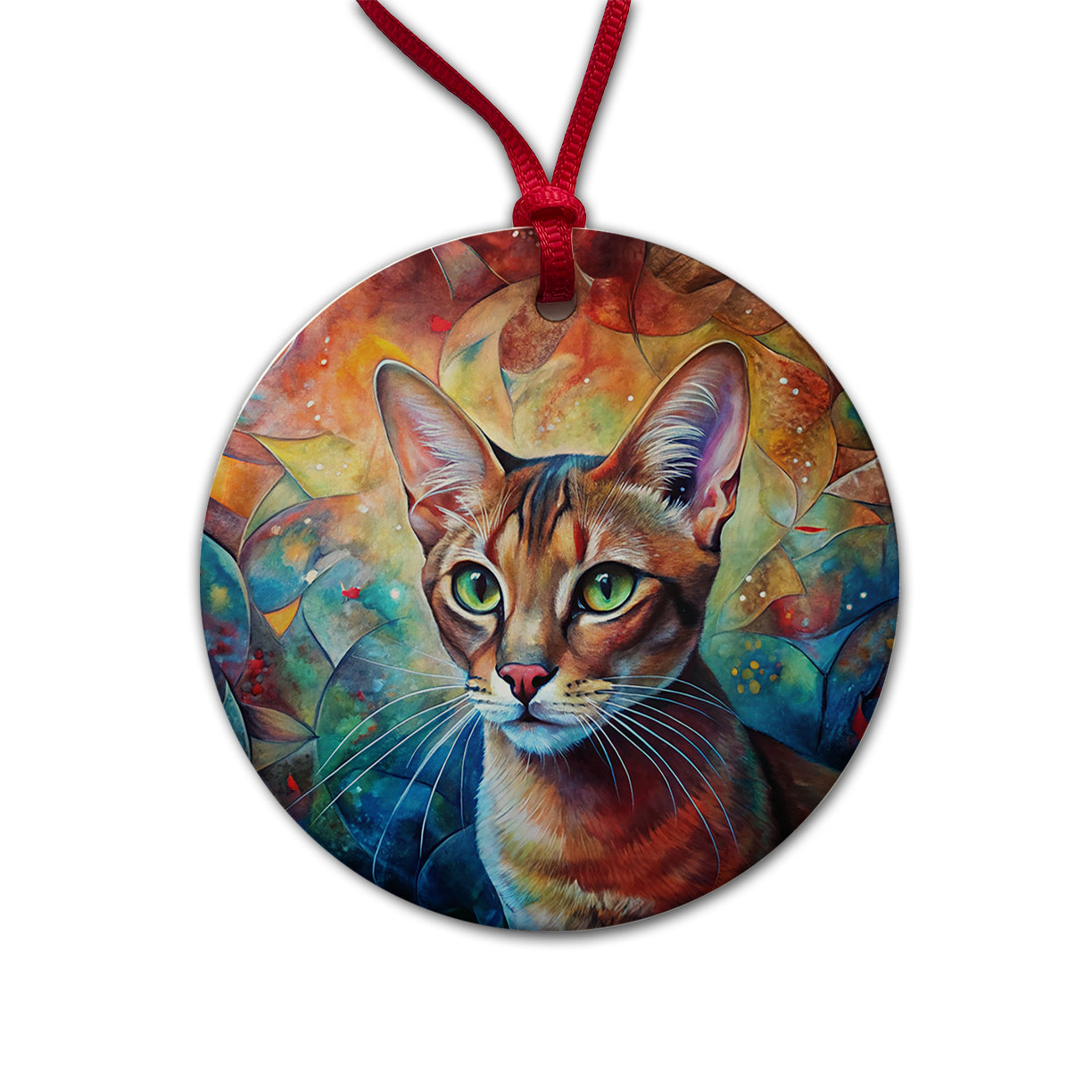 Abyssinian Cat Abstract Art Round Ceramic Holiday Christmas Tree Ornament