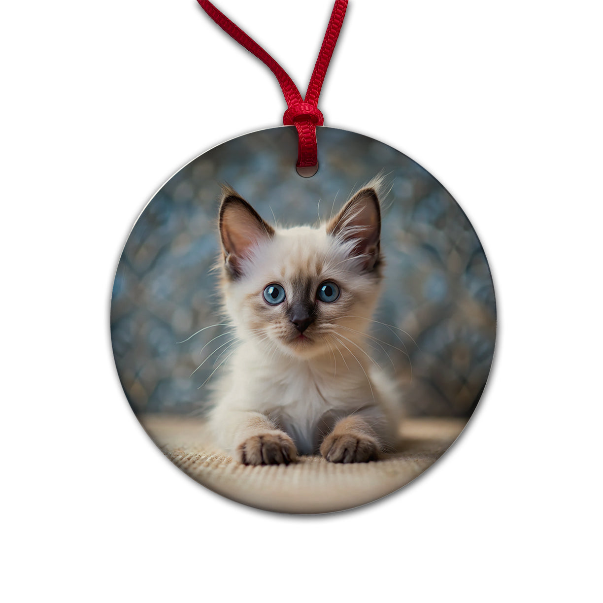 Balinese Cat Kitten Photo Round Ceramic Holiday Christmas Tree Ornament