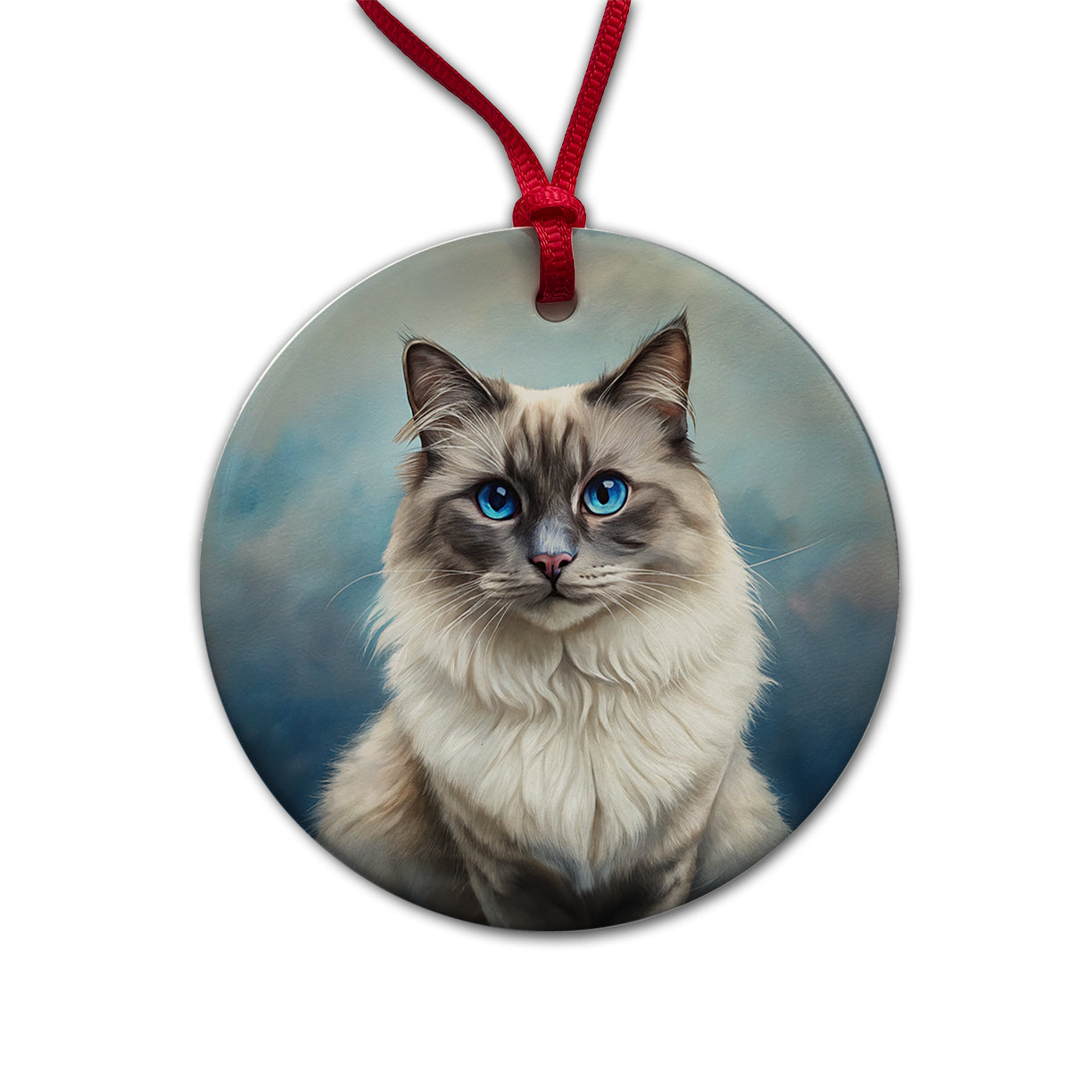 Birman Cat Illustration Round Ceramic Holiday Christmas Tree Ornament