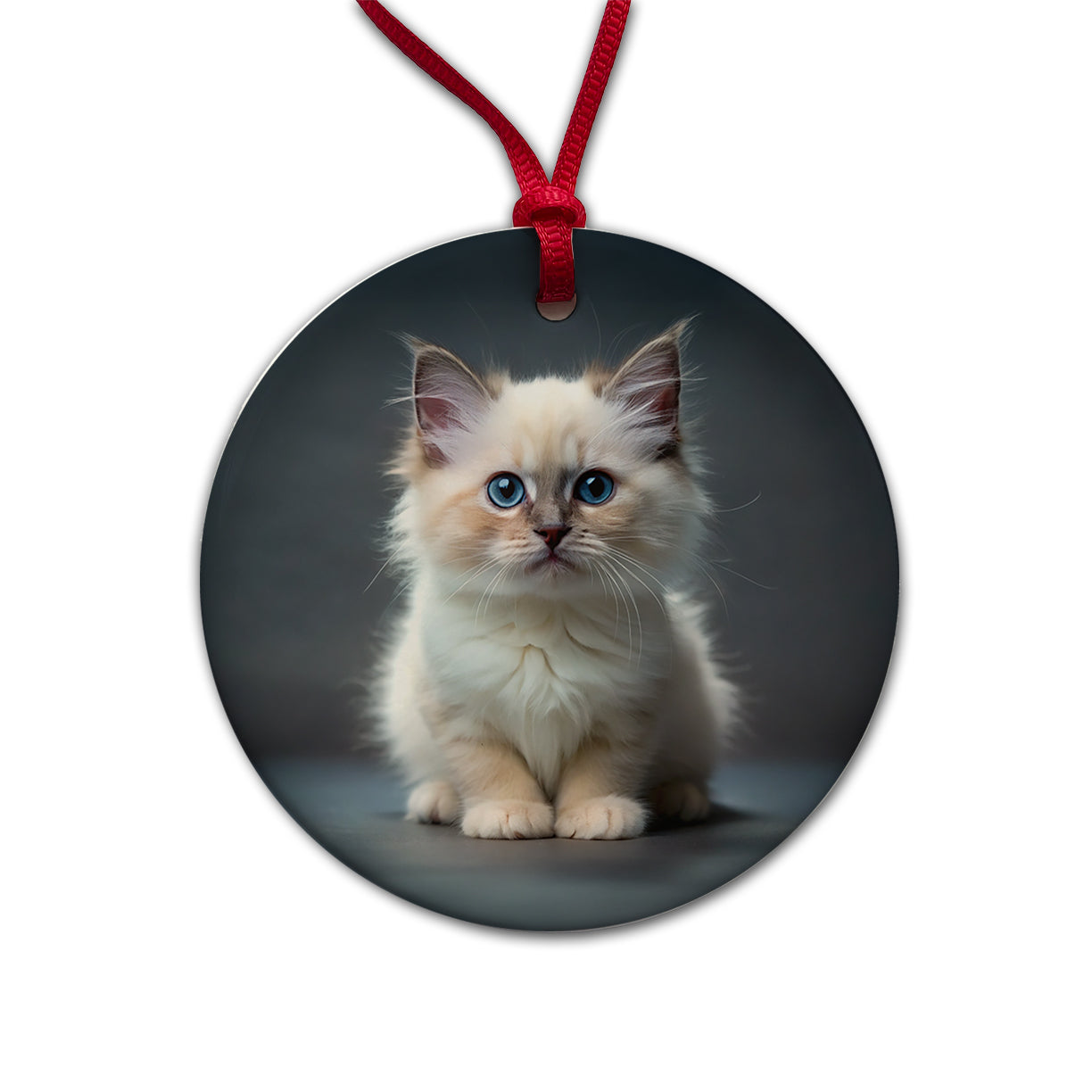 Birman Cat Kitten Photo Round Ceramic Holiday Christmas Tree Ornament