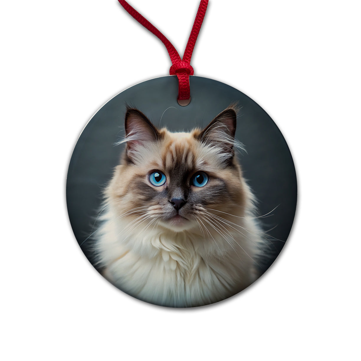 Birman Cat Photo Round Ceramic Holiday Christmas Tree Ornament
