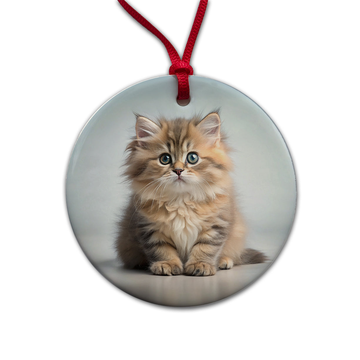 British Longhair Cat Kitten Photo Round Ceramic Holiday Christmas Tree Ornament