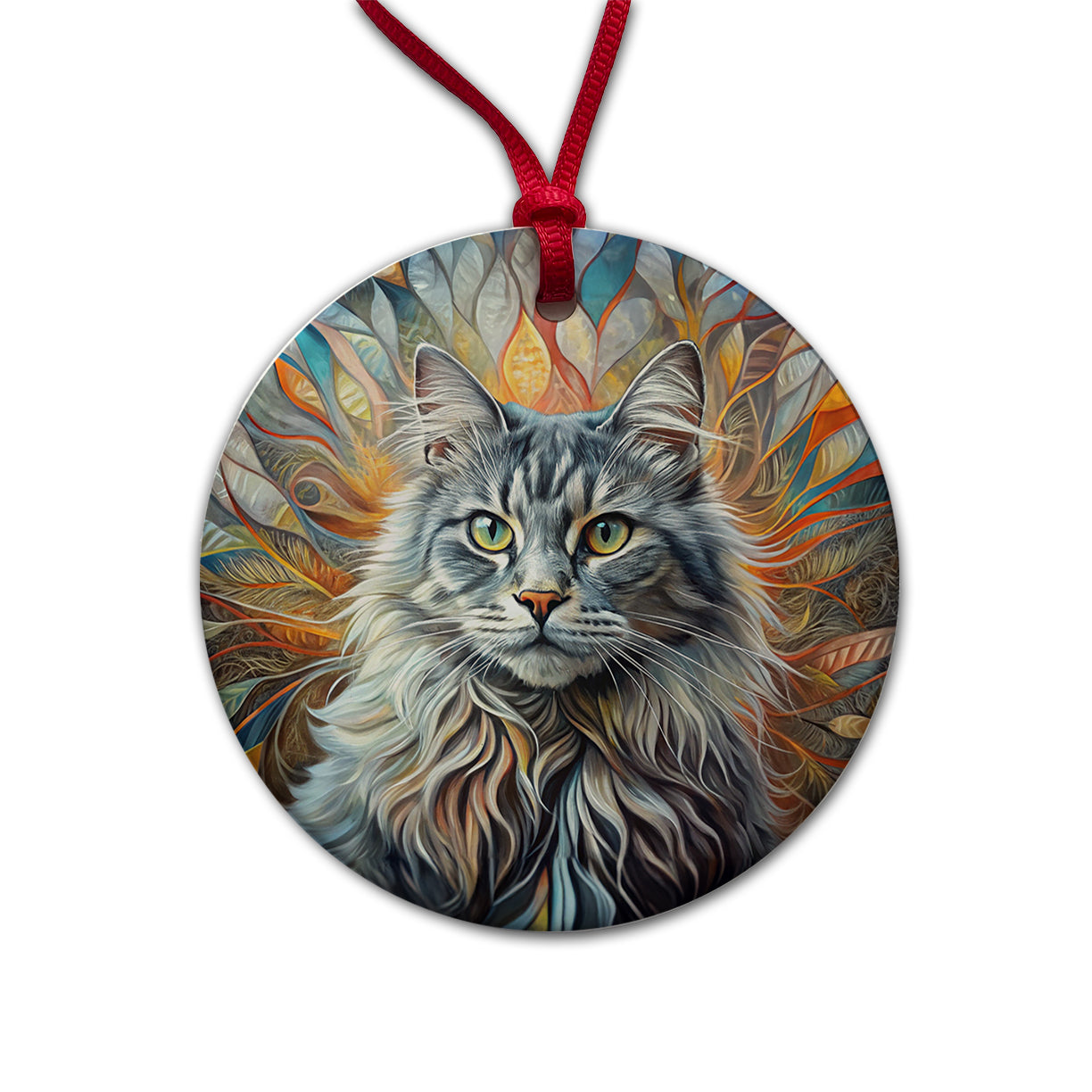 British Longhair Gray Cat Abstract Art Round Ceramic Holiday Christmas Tree Ornament