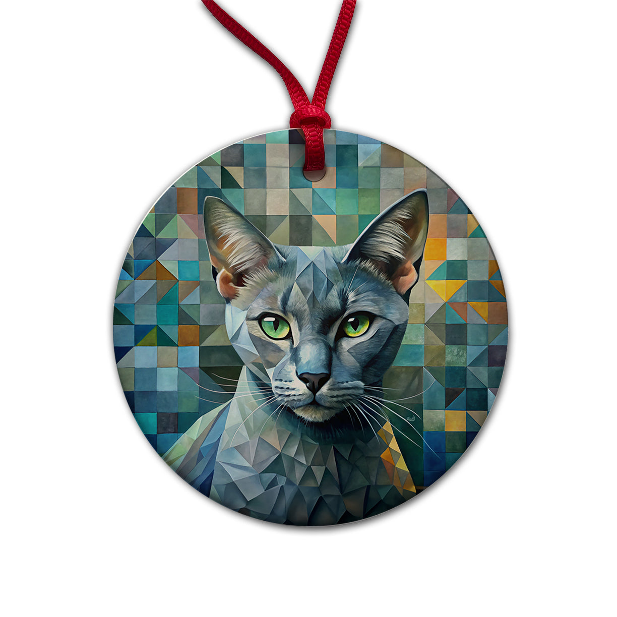 Burmese Cat Abstract Art Round Ceramic Holiday Christmas Tree Ornament