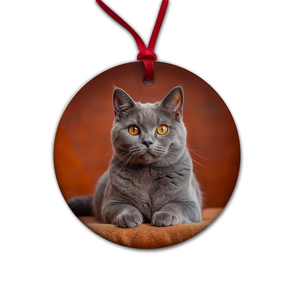 Chartreux Cat Photo Round Ceramic Holiday Christmas Tree Ornament