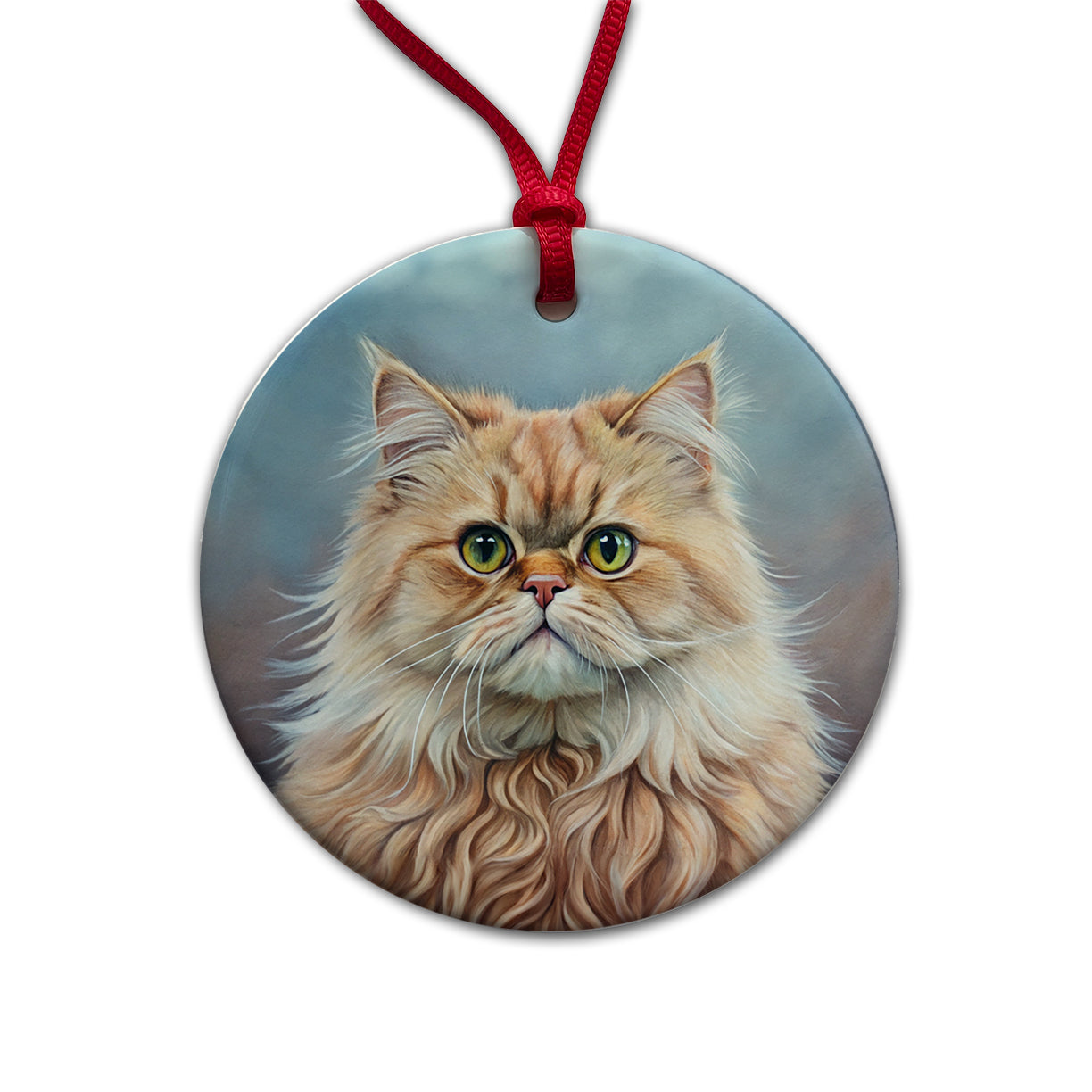 Classic Persian Cat Illustration Round Ceramic Holiday Christmas Tree Ornament