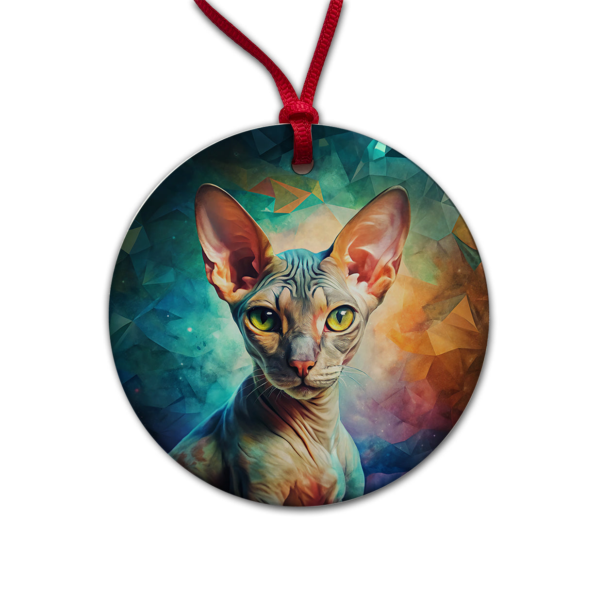 Cornish Rex Cat Abstract Art Round Ceramic Holiday Christmas Tree Ornament