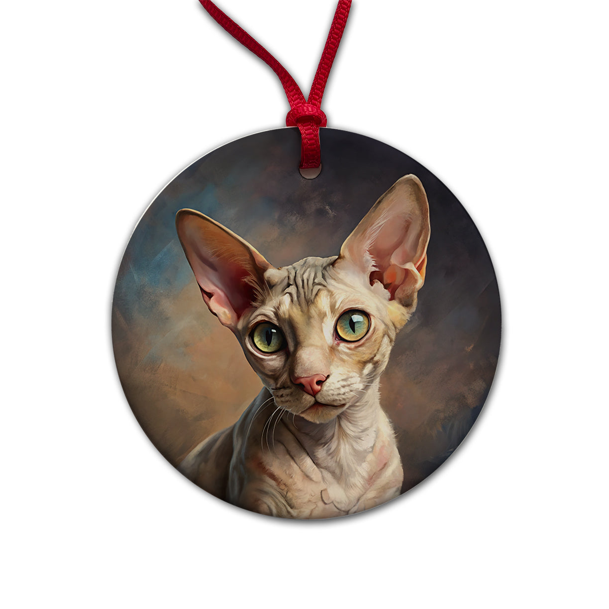 Cornish Rex Cat Illustration Round Ceramic Holiday Christmas Tree Ornament