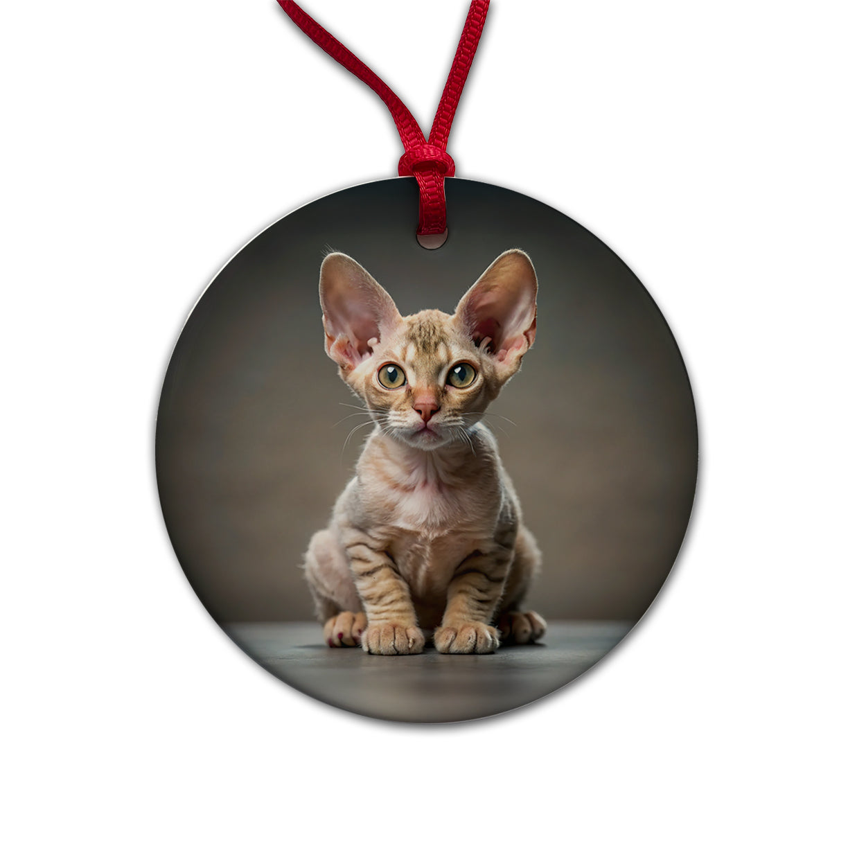 Devon Rex Cat Kitten Photo Round Ceramic Holiday Christmas Tree Ornament