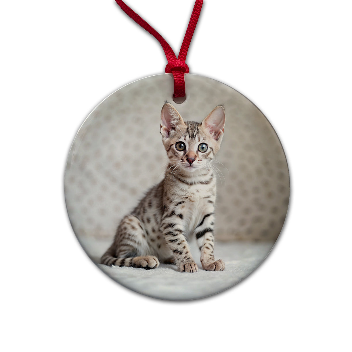 Egyptian Mau Cat Kitten Photo Round Ceramic Holiday Christmas Tree Ornament