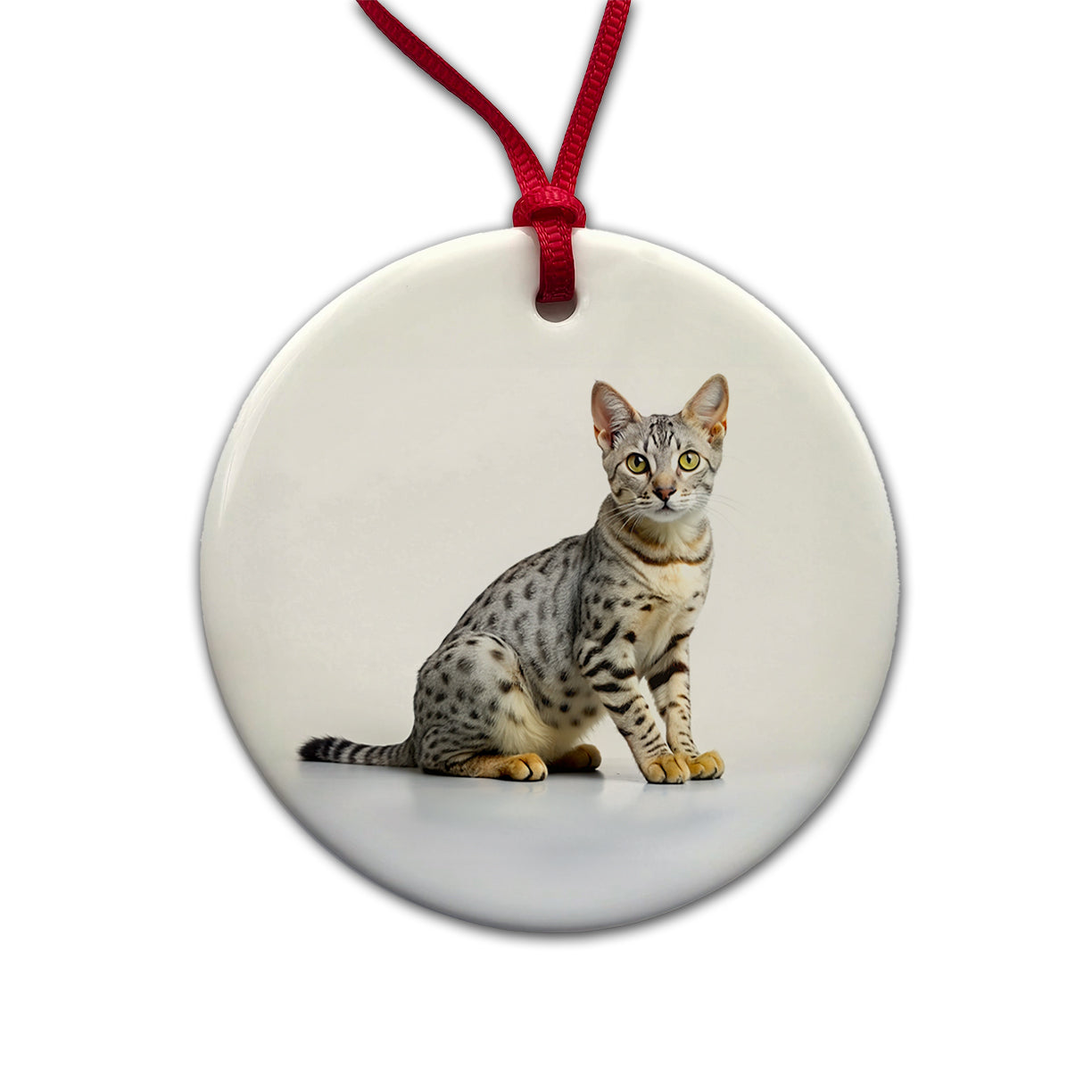 Egyptian Mau Cat Photo Round Ceramic Holiday Christmas Tree Ornament