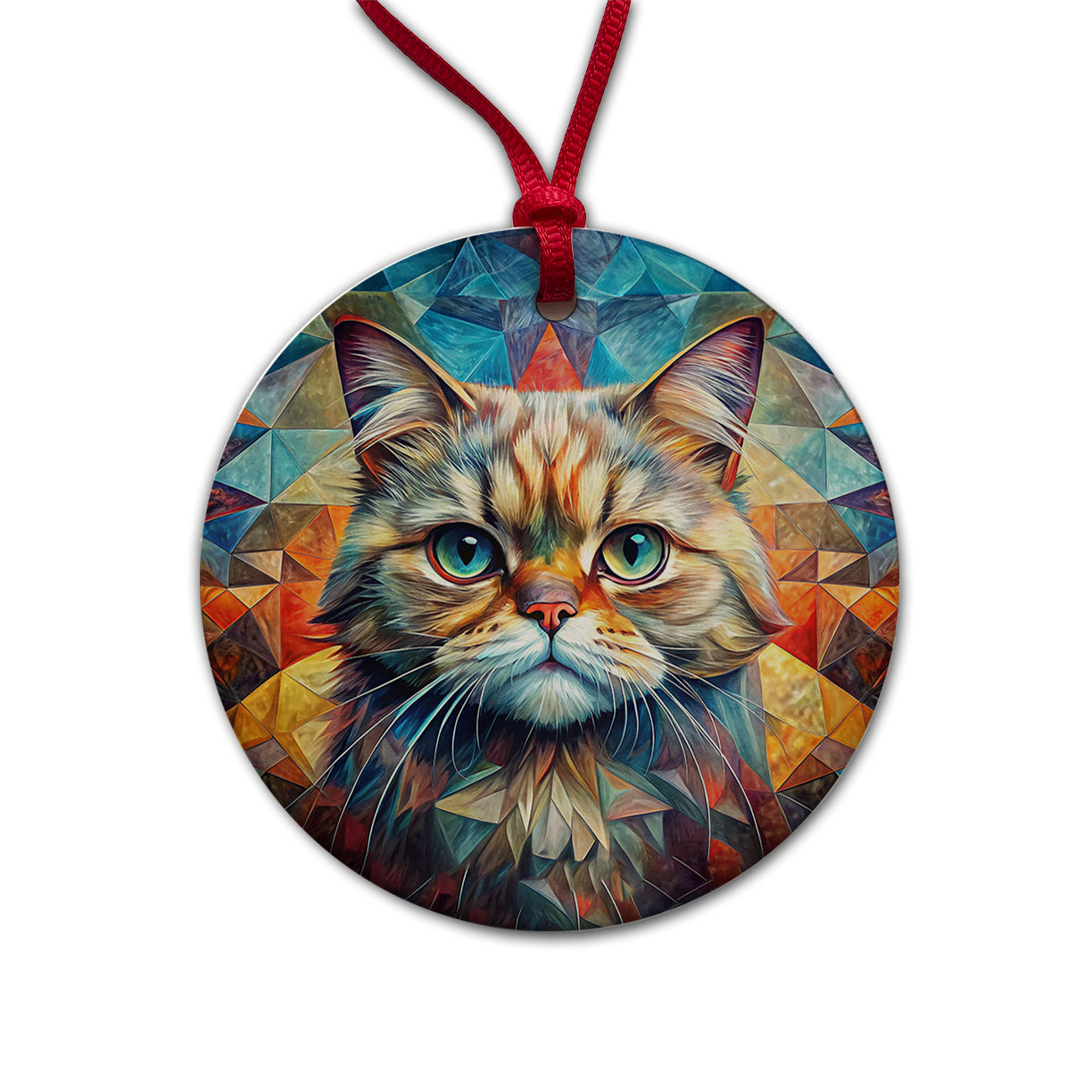 Exotic Shorthair Cat Abstract Art Round Ceramic Holiday Christmas Tree Ornament