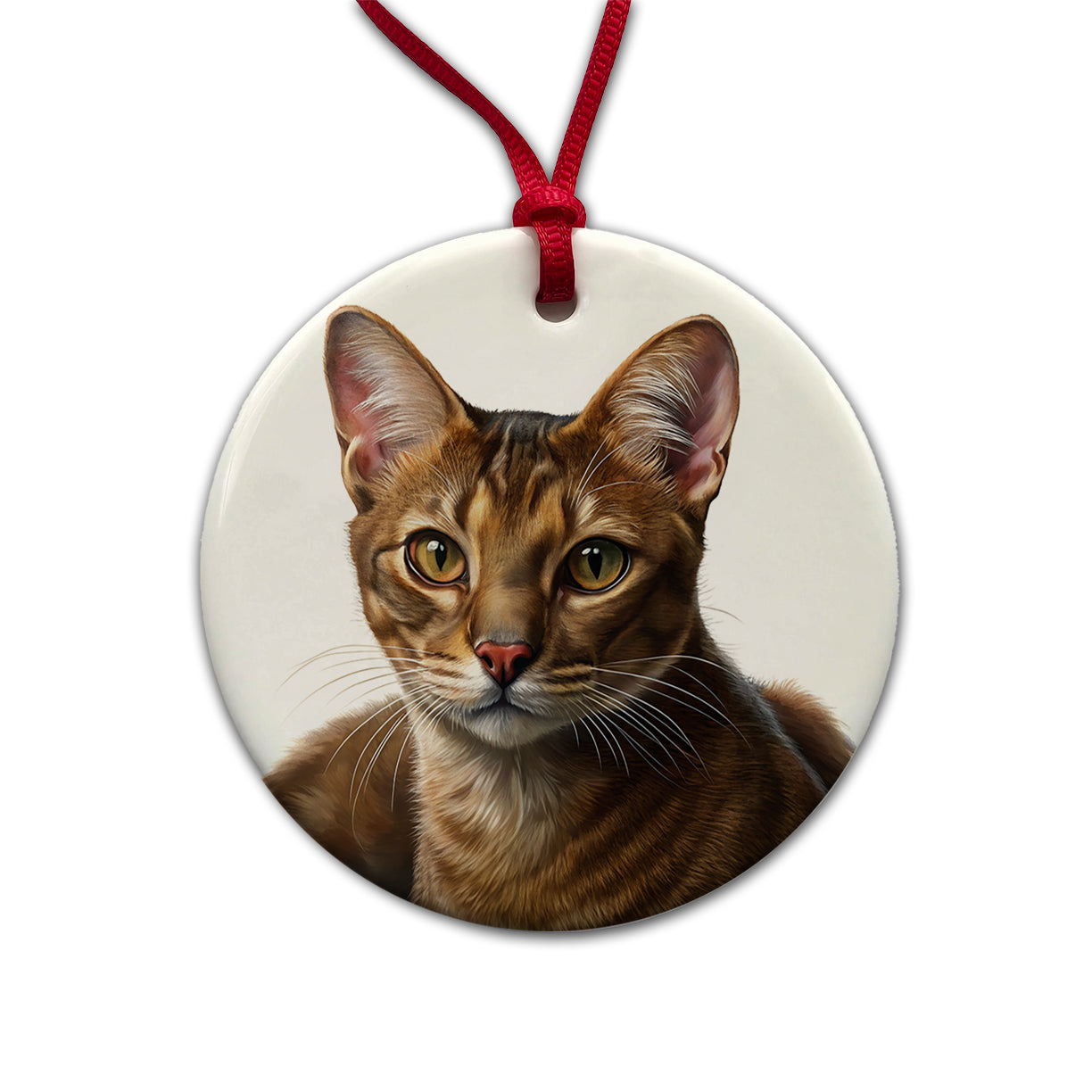 Havana Brown Cat Illustration Round Ceramic Holiday Christmas Tree Ornament