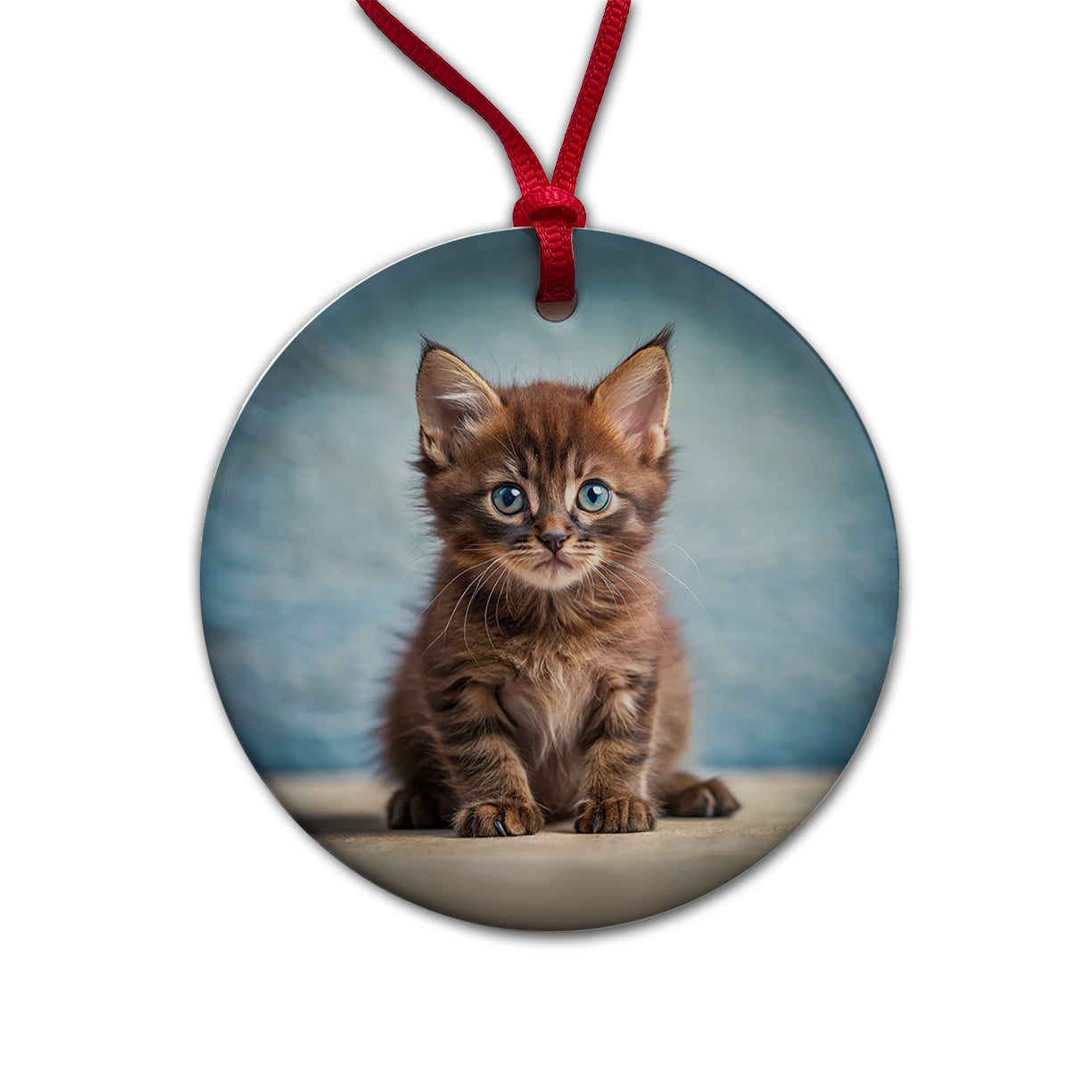 Havana Brown Cat Kitten Photo Round Ceramic Holiday Christmas Tree Ornament