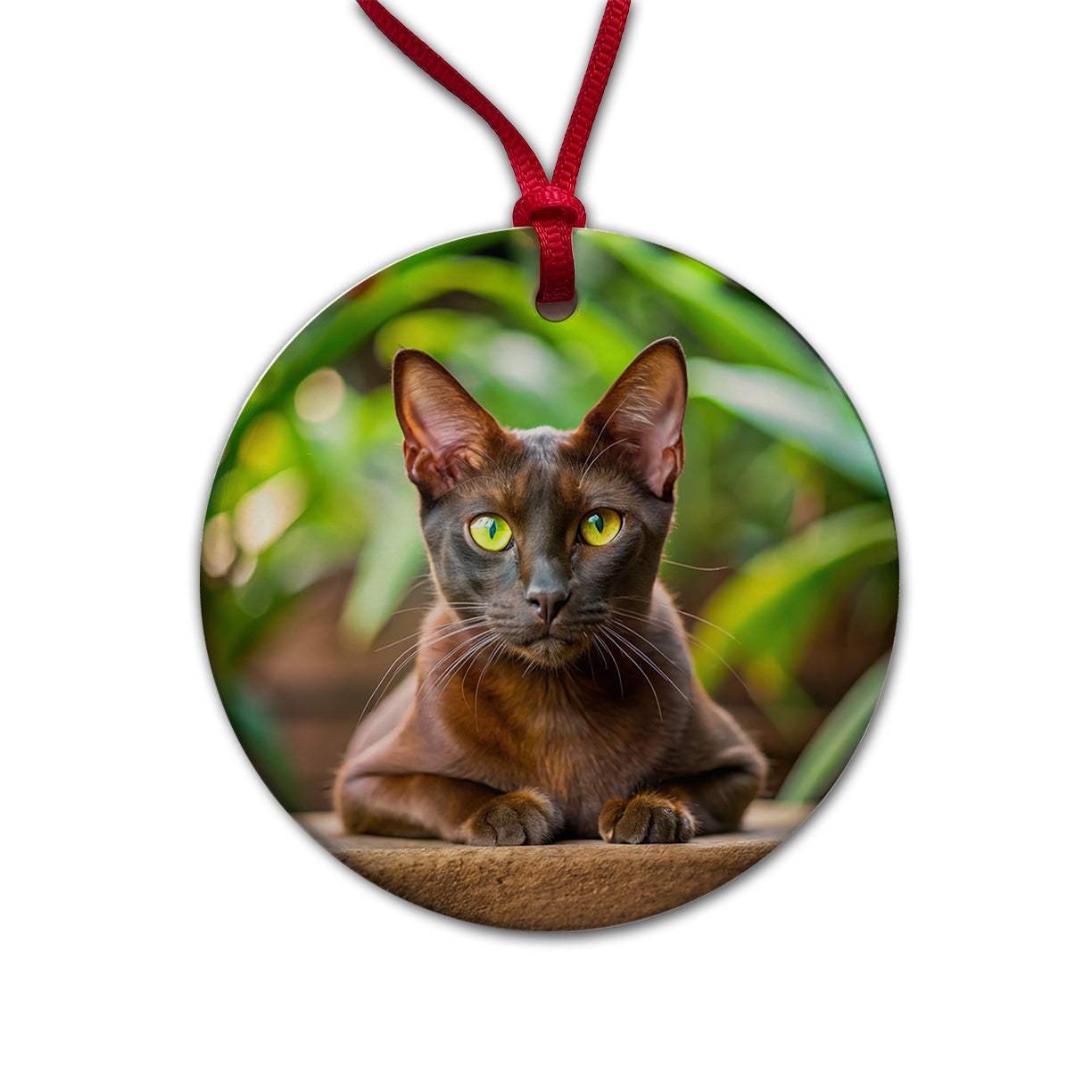 Havana Brown Cat Photo Round Ceramic Holiday Christmas Tree Ornament