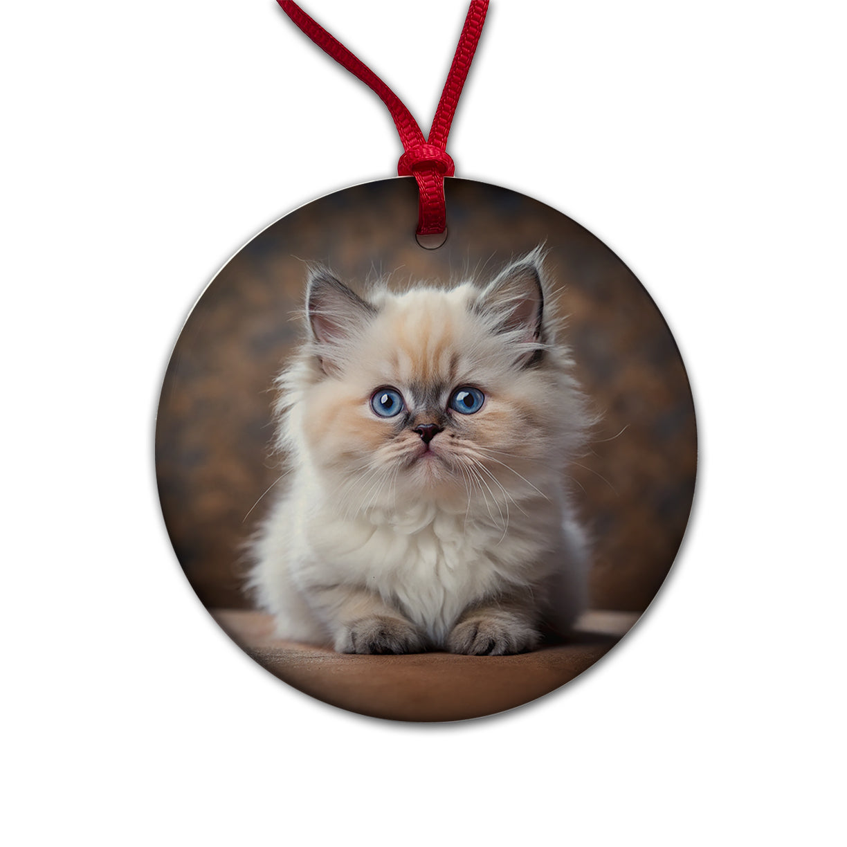 Himalayan Cat Kitten Photo Round Ceramic Holiday Christmas Tree Ornament