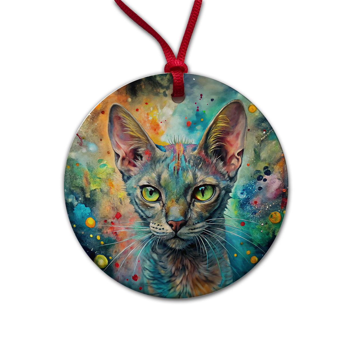 Lykoi Wolf Cat Abstract Art Round Ceramic Holiday Christmas Tree Ornament