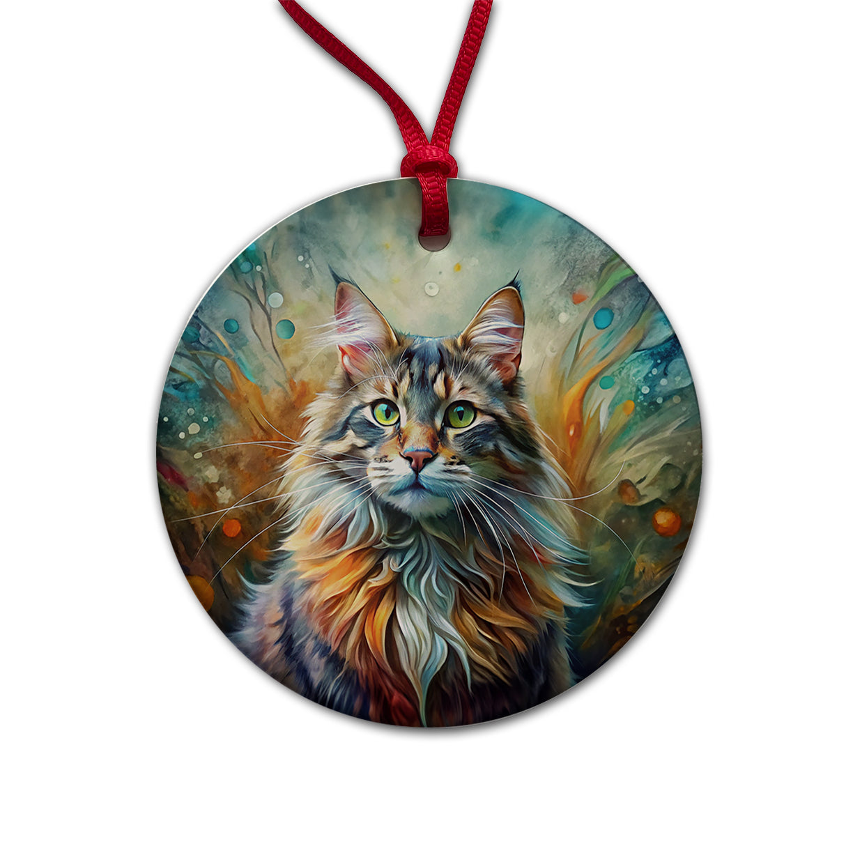 Maine Coon Cat Abstract Art Round Ceramic Holiday Christmas Tree Ornament