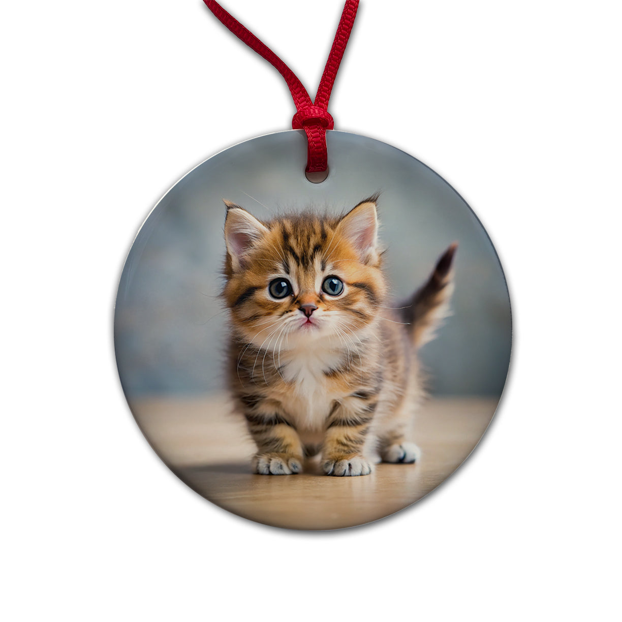 Munchkin Cat Kitten Photo Round Ceramic Holiday Christmas Tree Ornament