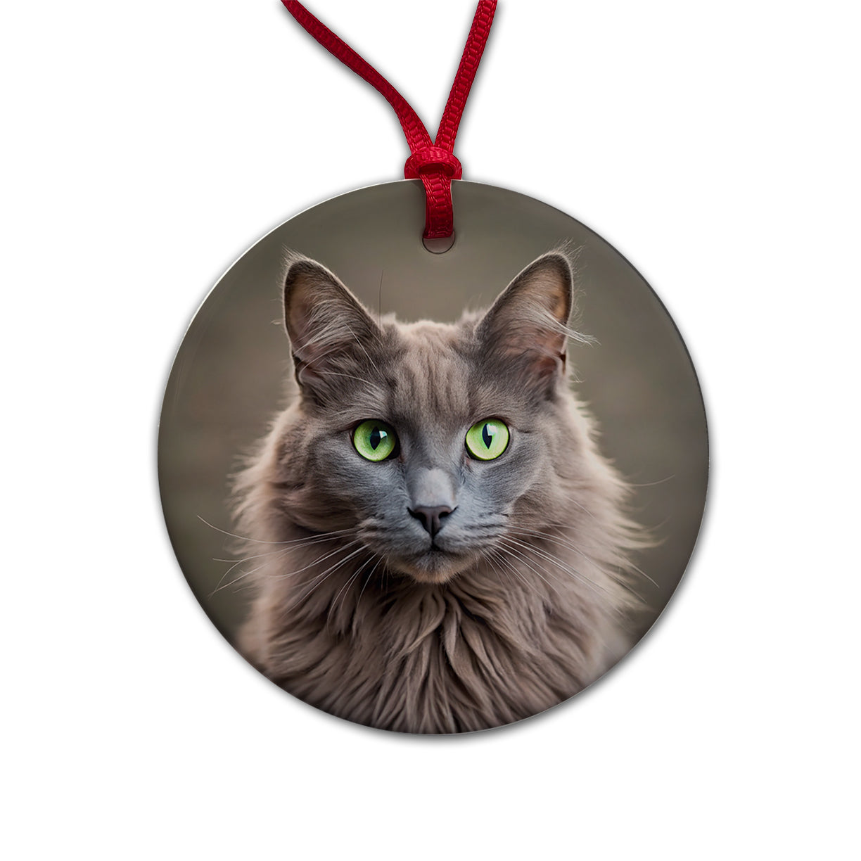 Nebelung Cat Photo Round Ceramic Holiday Christmas Tree Ornament