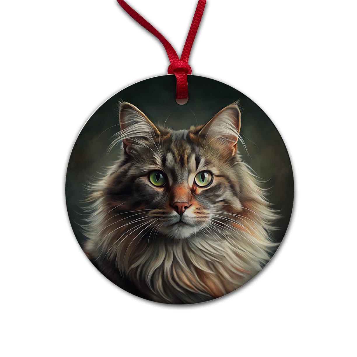 Norwegian Forest Cat Illustration Round Ceramic Holiday Christmas Tree Ornament