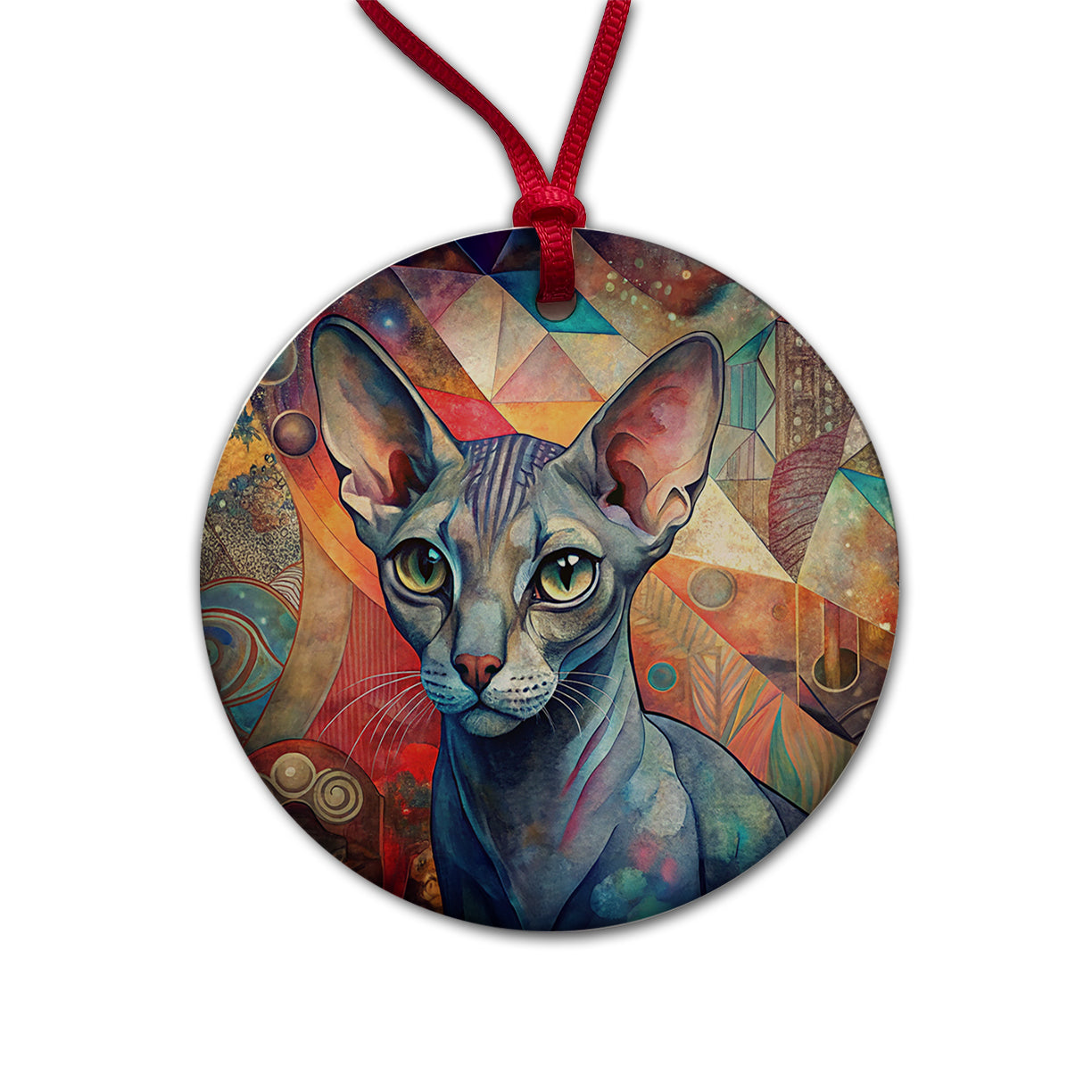 Oriental Shorthair Cat Abstract Art Round Ceramic Holiday Christmas Tree Ornament