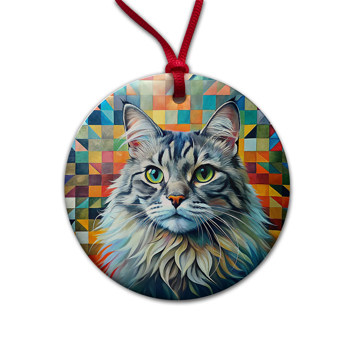 Ragamuffin Cat Abstract Art Round Ceramic Holiday Christmas Tree Ornament